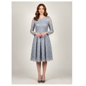 Erdem Fit and Flare Long Sleeve Lace Dress, Light Blue, Size US 10, UK 14